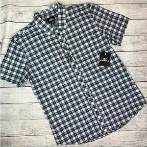 O'Neill NWT Men's Standard Fit w/ Stretch Blue Plaid Button Up Shirt Size Medium
